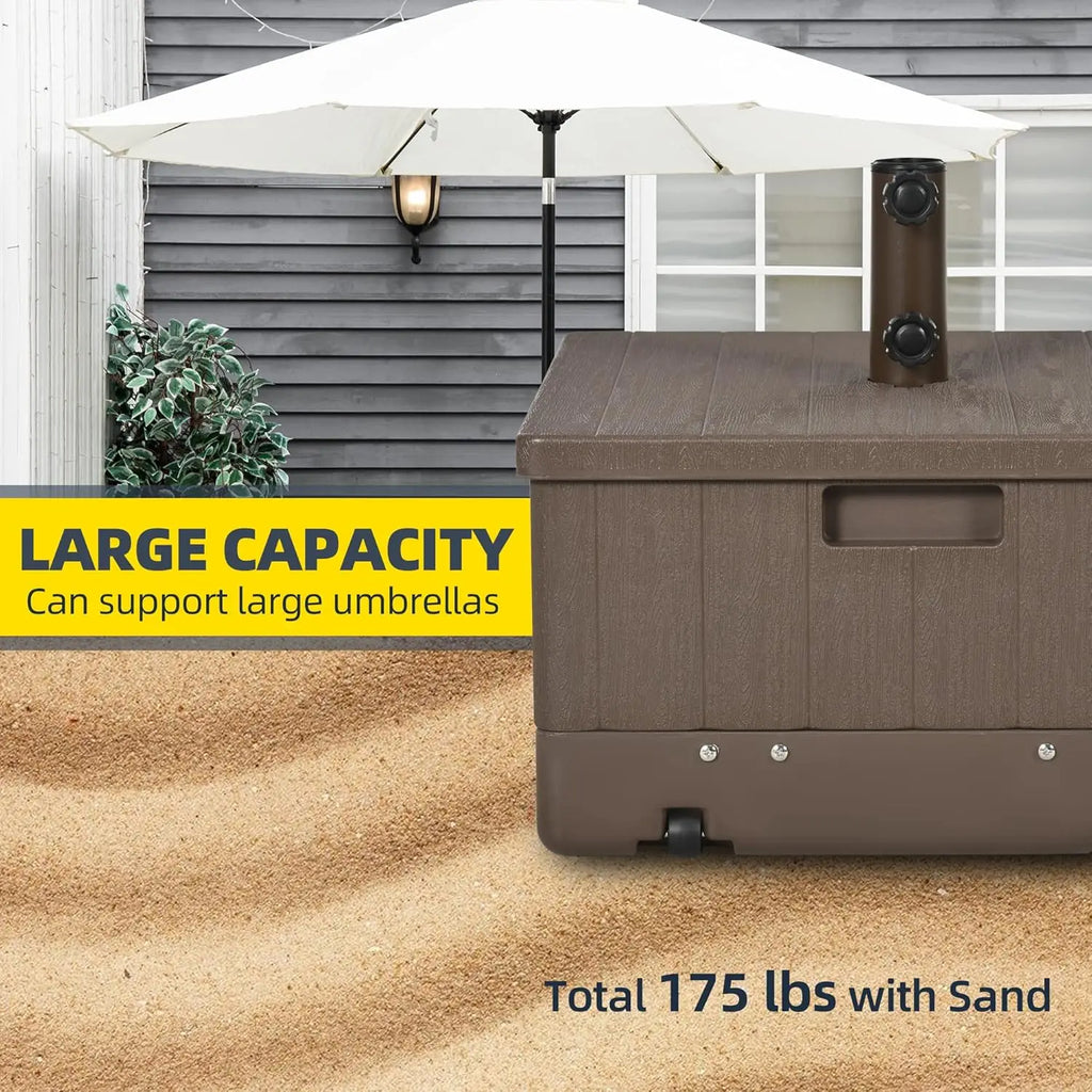 Heavy Duty 3-in-1 Umbrella Base, Umbrella Stand with Wheels, Coffee Table & Planter Box, 175lbs Capacity for Sand.