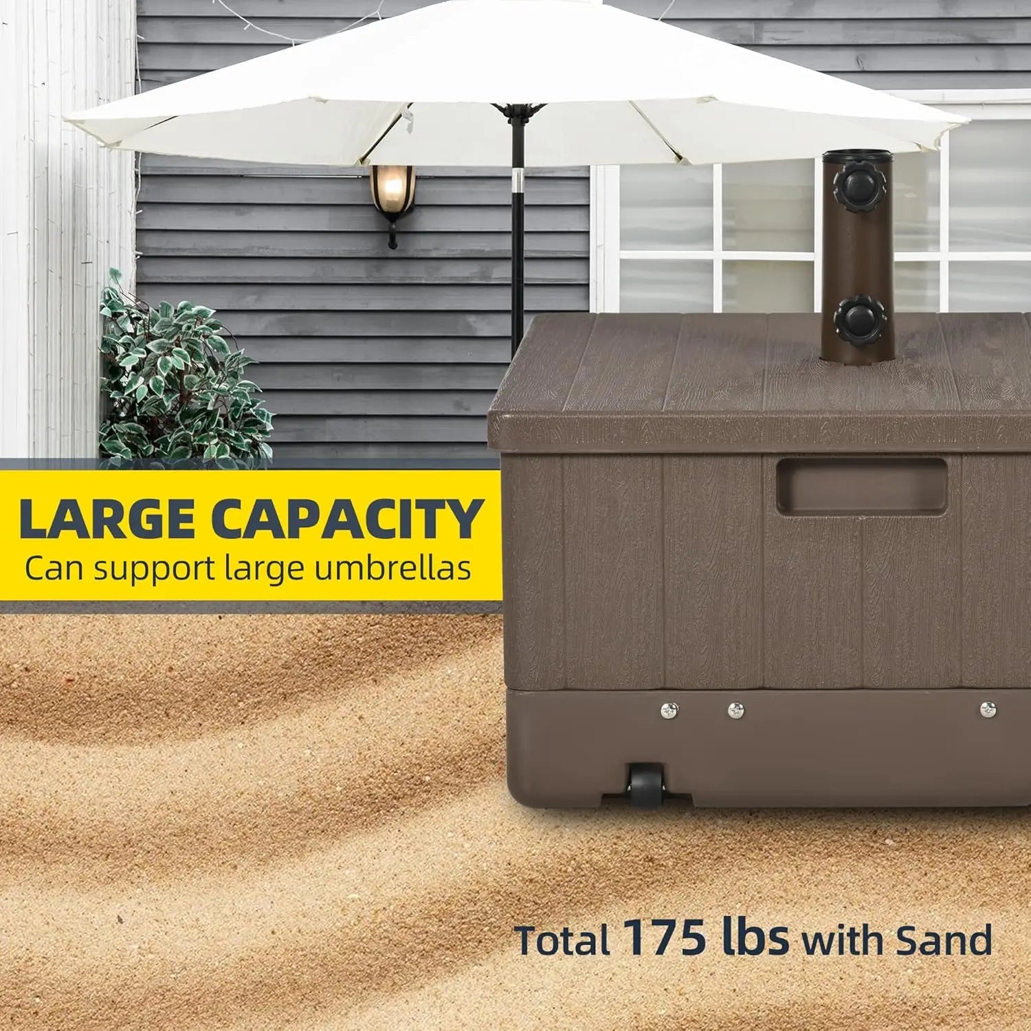 Heavy Duty 3-in-1 Umbrella Base, Umbrella Stand with Wheels, Coffee Table & Planter Box, 175lbs Capacity for Sand.