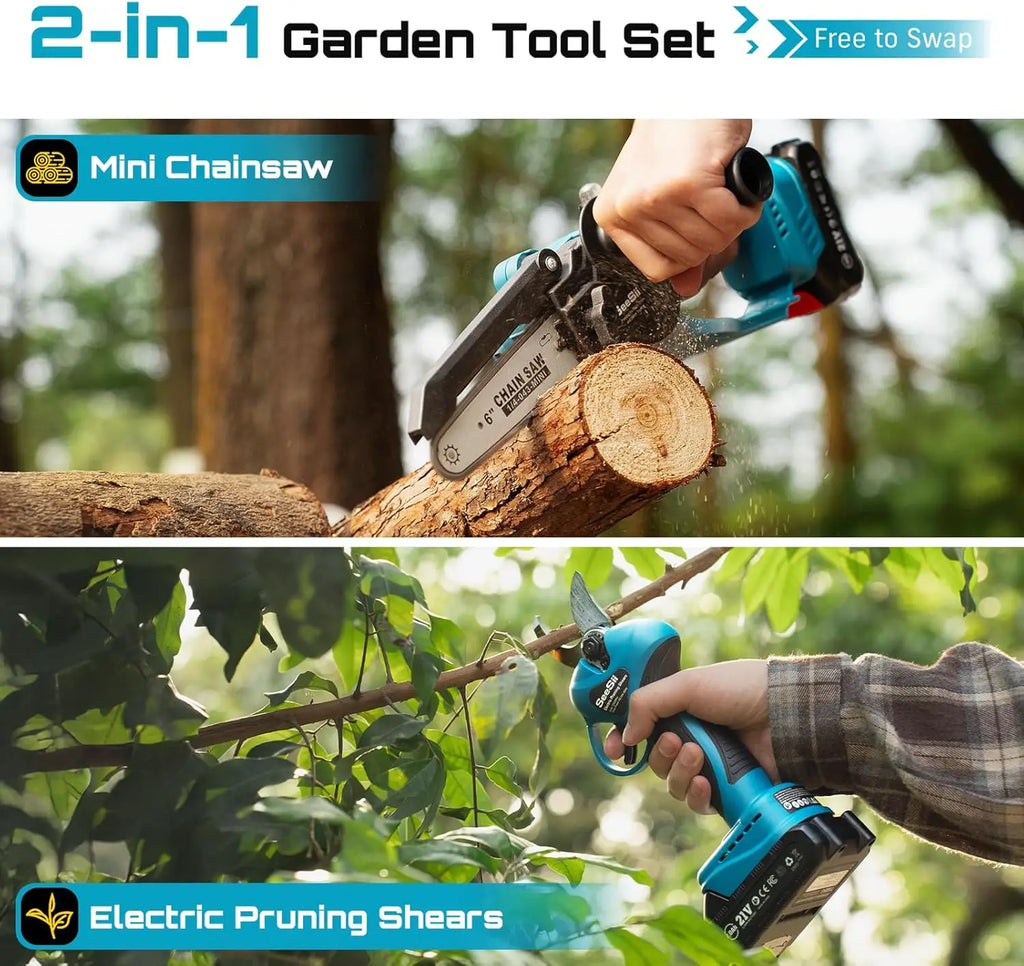 SEESII 6" Brushless Electric Saw&33mm Pruning Shears Cordless Combo for Wood Cutting/Branch Trimming Gardening Tools for Makita Pin