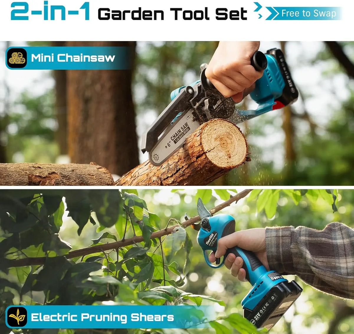SEESII 6" Brushless Electric Saw&33mm Pruning Shears Cordless Combo for Wood Cutting/Branch Trimming Gardening Tools for Makita Pin