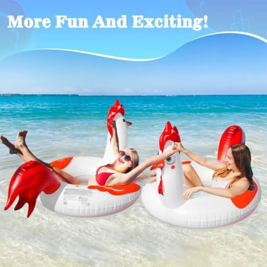 Inflatable Pool Floats with Lights, 63" Chicken Pool Floaties with Solar Powered RGB Color Changing, Large Animal Pool Floats A