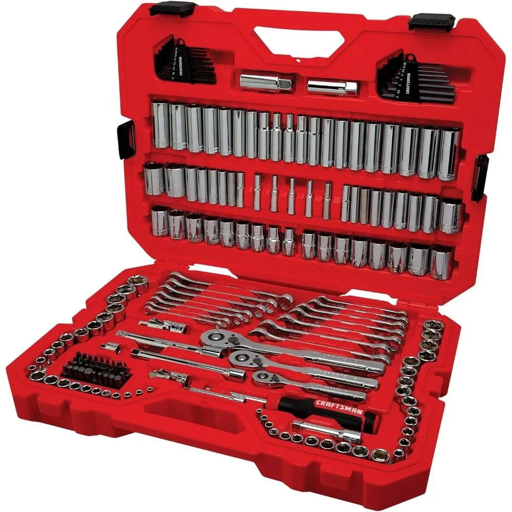 189 Piece Complete Mechanic Tool Set with Ratchet Sockets Wrenches Hex Keys Deep Sockets Bits Metric and SAE