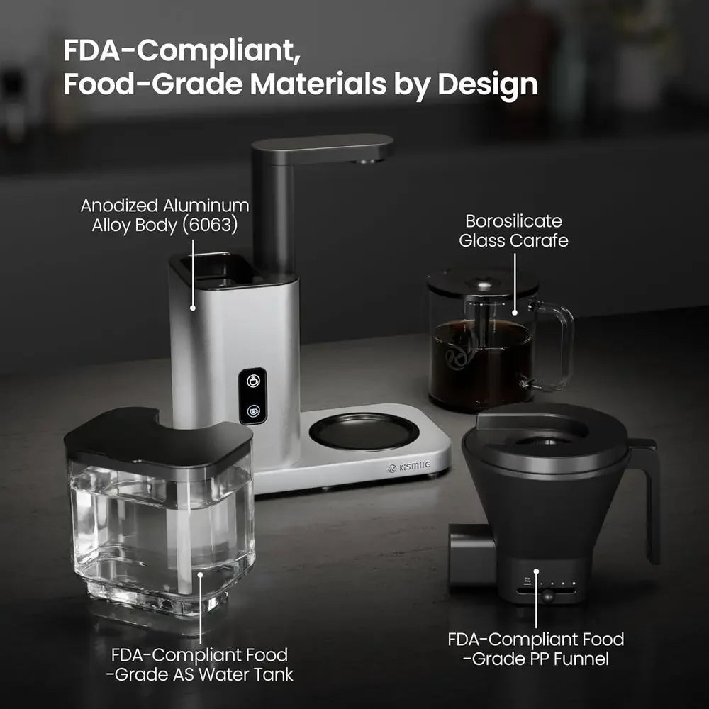 KiSMilE 8-Cup Drip Coffee Maker with Pour Over, 197-205℉ Heat Control, Removable Tank, Cold Brew & 40 Min Warming (Silver)