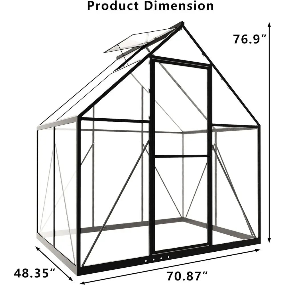6ft x 4ft Durable Polycarbonate Walk-in Greenhouse with Roof Vent for Year-Round Gardening