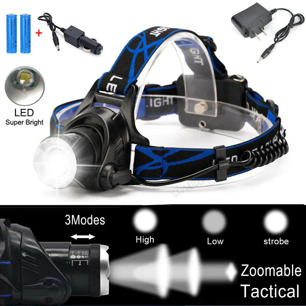 Rechargeable LED Headlamp, Bright Head Light Set with Battery & Charger for Camping, Hiking & Outdoor Use