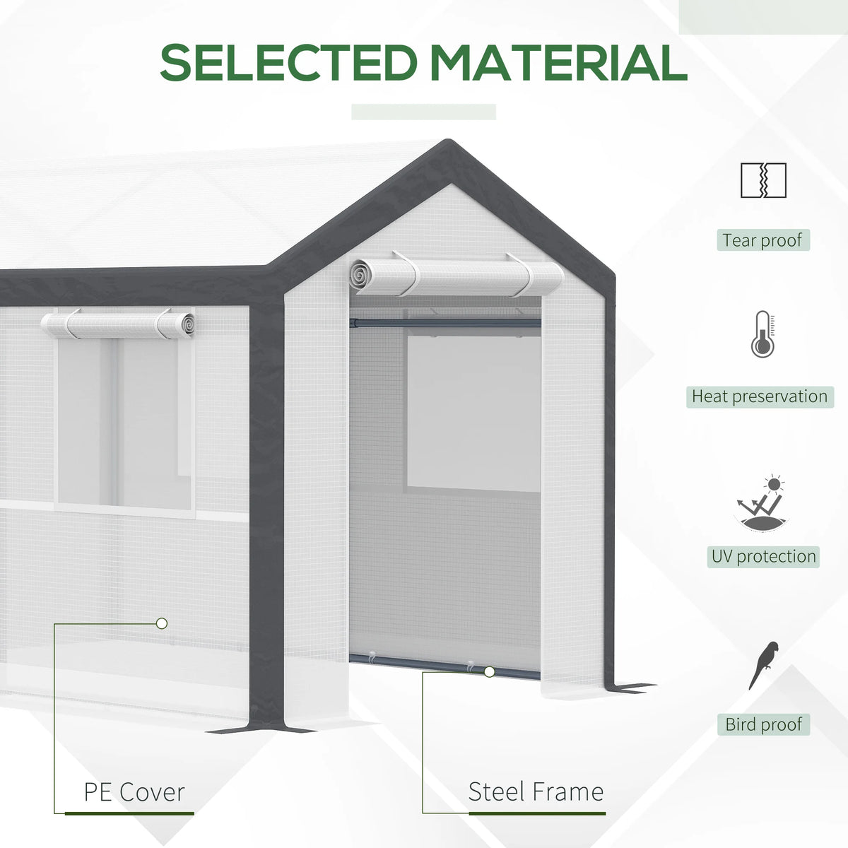 Outsunny 10' X 7' Large Walk-In Garden Greenhouse with Roll-Up Doors, 4 Windows