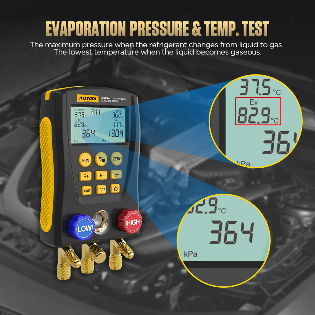AUTOOL LM120+ Digital Refrigeration Pressure Gauge, Air Conditioning Temperature Detector, Multi-Function Vacuum Pressure Test Tool Kit