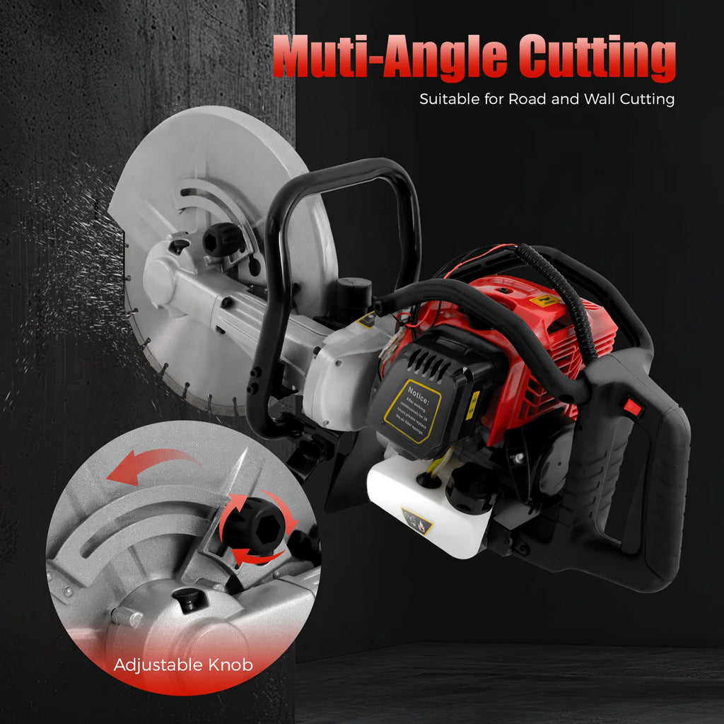 Bepritm 52CC Gas-Powered Concrete Cutting Saw, 1400W High Torque Demo Saw with 350mm Blade 4in Max Cut Depth, 2-Stroke Wet Saws Cutter for Granite, Brick, Reinforced Concrete