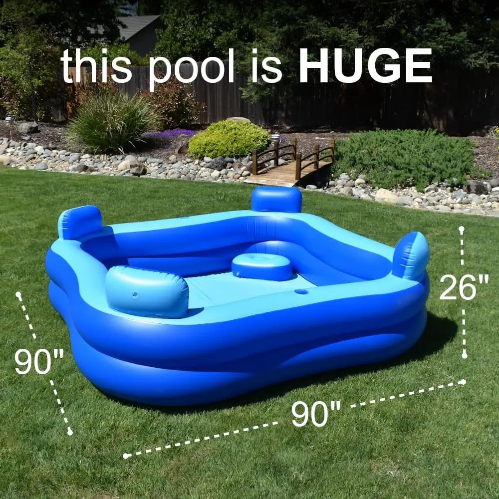 Inflatable Pool w/Seats & Headrests, 8ft x 8ft, Comes with Electric Pump and Ground Tarp Included - Fast Setup and Reinforced Se
