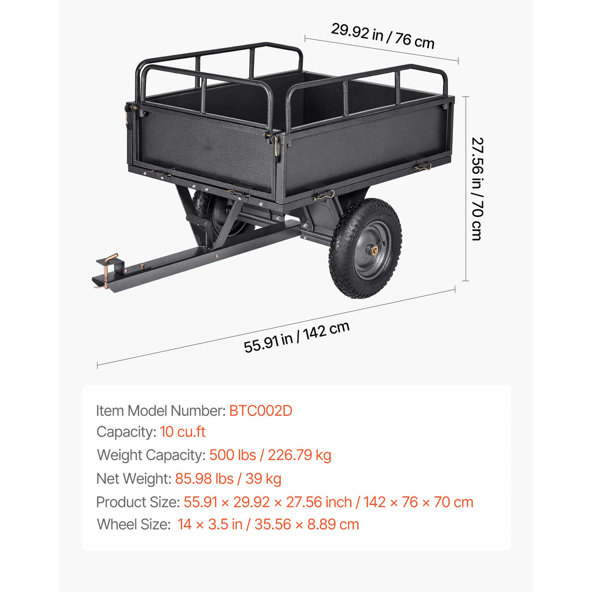 SucceBuy Garden Utility Trailer 17Cu.Ft&600lbs Capacity ATV UTV Hauling Trailer Tow Behind Steel Dump Cart forLawn Mower Tractor