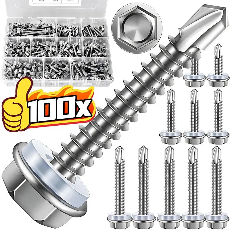 MXUTEUK Stainless Steel Self-Tapping Screws Hexagonal Drill Tail Self Tapping Screw Self Drilling Screw for Wood Sheet Metal Fastener