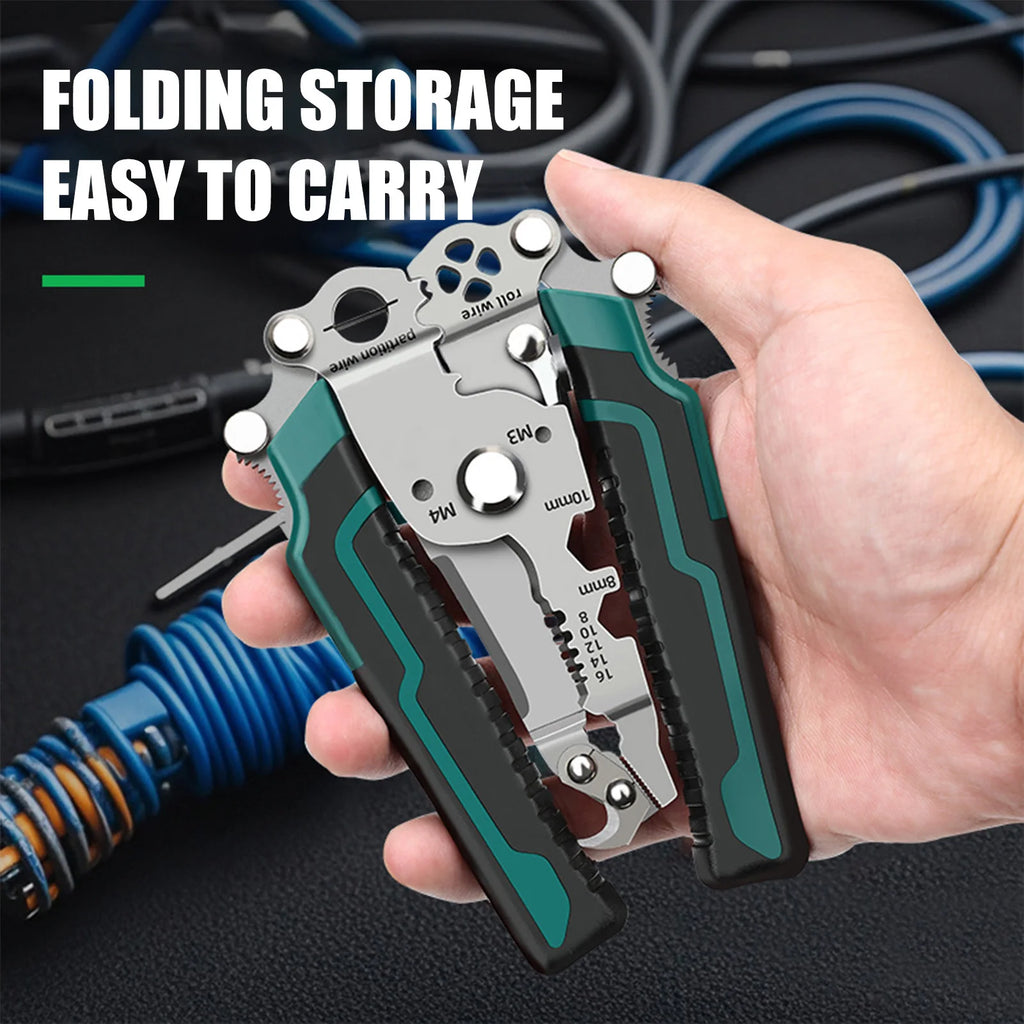 Electrician Wire Cutter Multi Function Folding Cable Stripping Pliers for Wiring Cutting Crimping Handheld Tools Professional