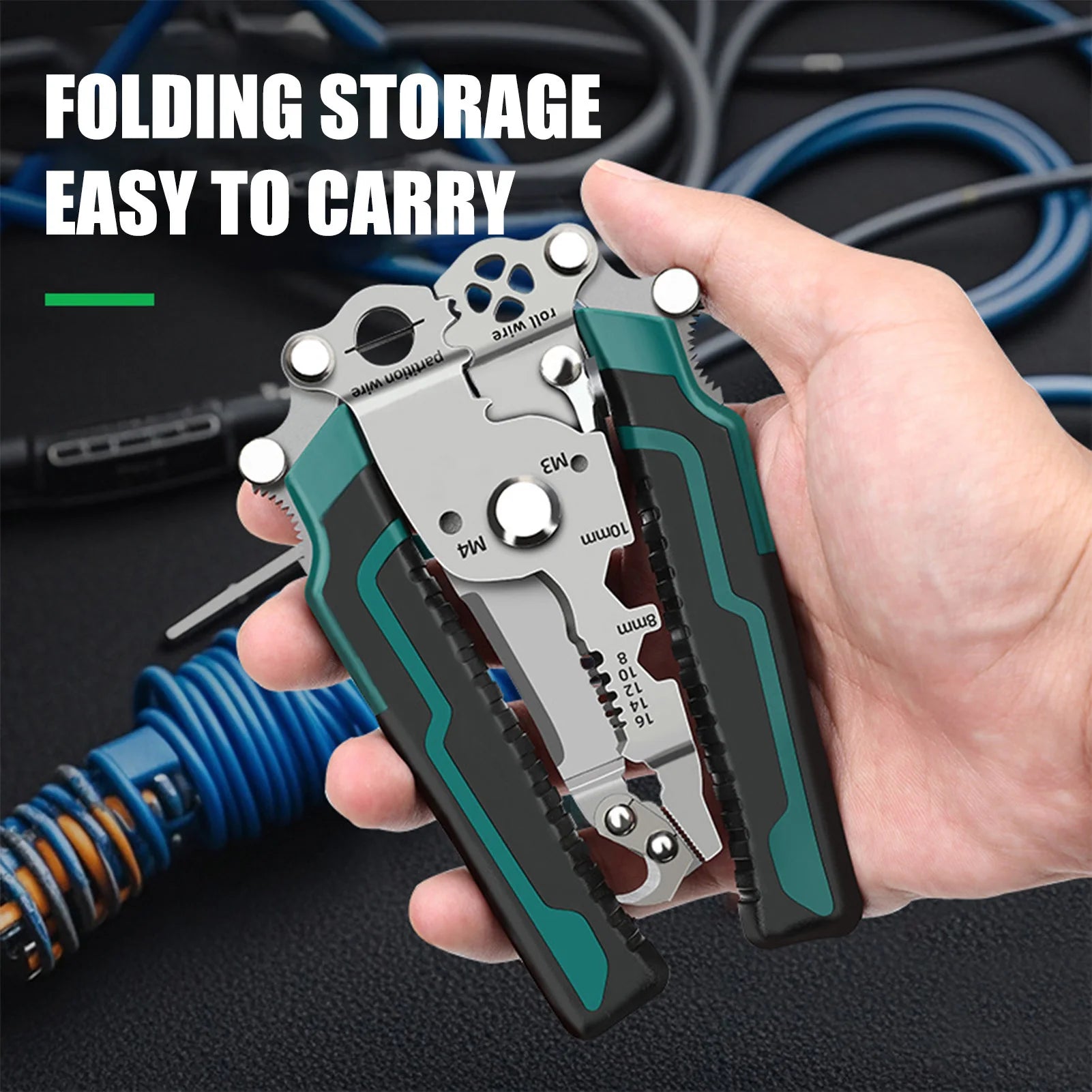 Electrician Wire Cutter Multi Function Folding Cable Stripping Pliers for Wiring Cutting Crimping Handheld Tools Professional