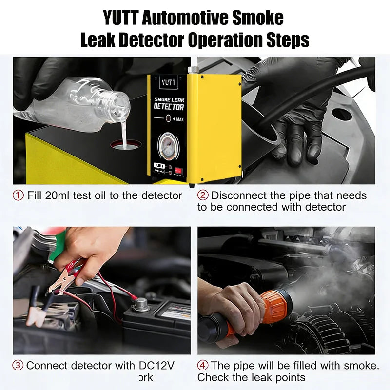 YUTT YTA02 Automotive Smoke Leak DetectorMachine, Dual Air Mode & Smoke ModeLeak Tester with Built-in Pressure Gauge,EVAP Fuel Vacuum Pipeline Diagnostic ToolKit, Universal Compatible with All 12V Cars,Full Accessories includ