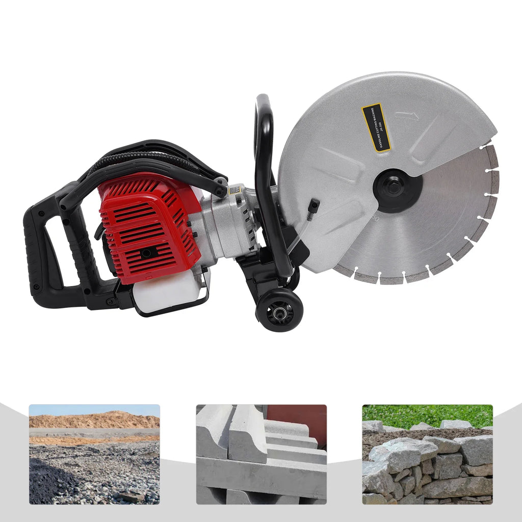 Bepritm 52CC Gas-Powered Concrete Cutting Saw, 1400W High Torque Demo Saw with 350mm Blade 4in Max Cut Depth, 2-Stroke Wet Saws Cutter for Granite, Brick, Reinforced Concrete