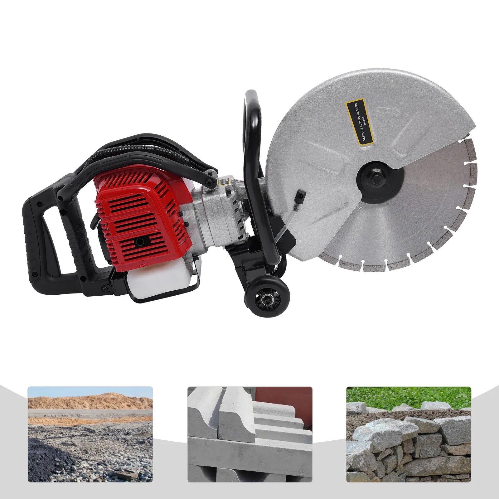 Bepritm 52CC Gas-Powered Concrete Cutting Saw, 1400W High Torque Demo Saw with 350mm Blade 4in Max Cut Depth, 2-Stroke Wet Saws Cutter for Granite, Brick, Reinforced Concrete