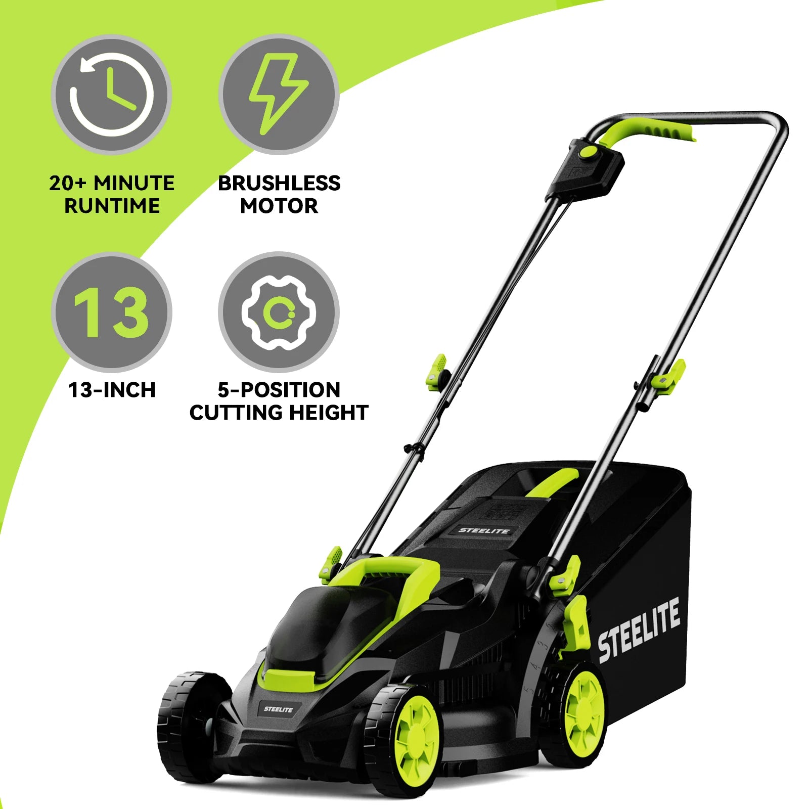 13" Electric Lawn Mower, Lightweight, Cordless, Brushless. 21V 4.0Ah Battery and Charger