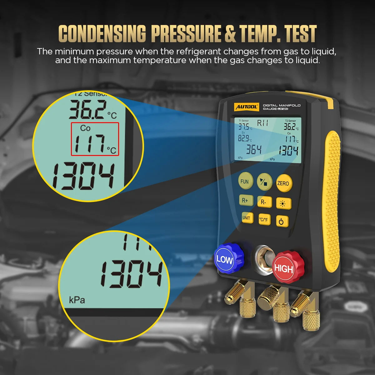 AUTOOL LM120+ Digital Refrigeration Pressure Gauge, Air Conditioning Temperature Detector, Multi-Function Vacuum Pressure Test Tool Kit