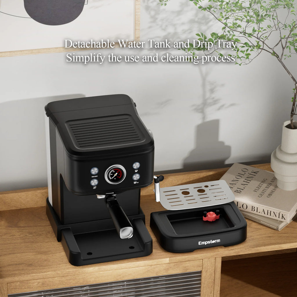 Empstorm Household Electric Semi-automatic Espresso Machine Brewing System Milk Frother Stainless Steel 20 Bar Pump Type Temperature Control Device for Hotels,with Top Cup Warmer & Washable Drip Tray,sturdy Build,ideal Gift f