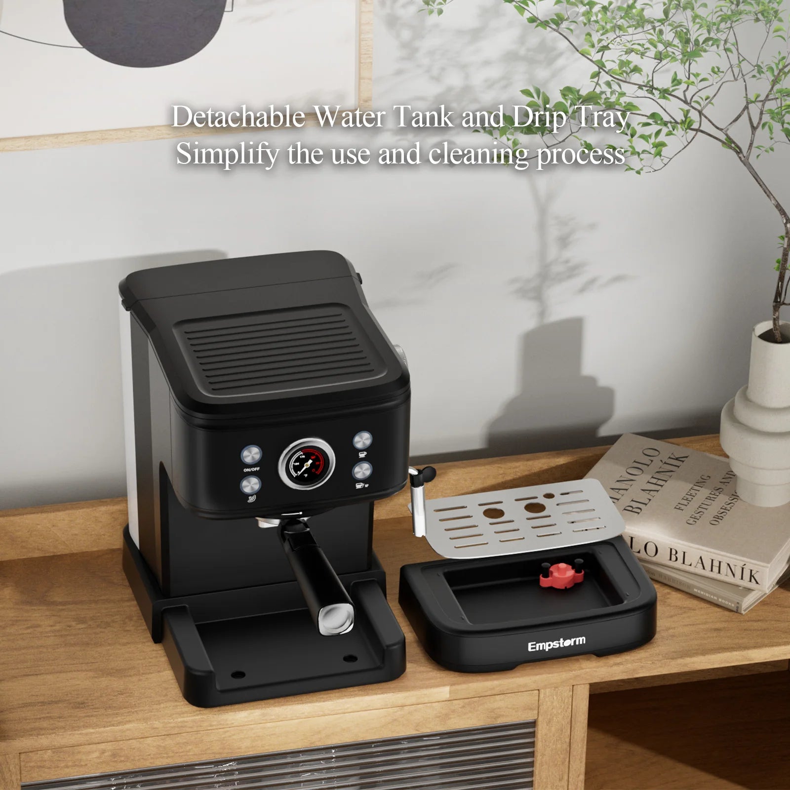 Empstorm Household Electric Semi-automatic Espresso Machine Brewing System Milk Frother Stainless Steel 20 Bar Pump Type Temperature Control Device for Hotels,with Top Cup Warmer & Washable Drip Tray,sturdy Build,ideal Gift f