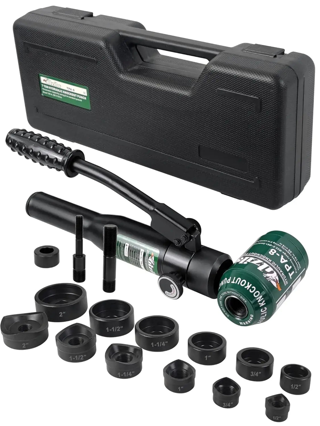 Hydraulic Knockout Punch Kit, 6 Die Sets for 1/2 to 2 Inch Conduit