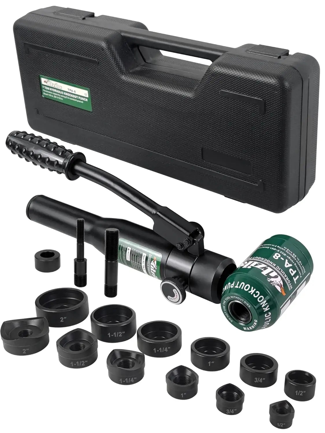 Hydraulic Knockout Punch Kit, 6 Die Sets for 1/2 to 2 Inch Conduit