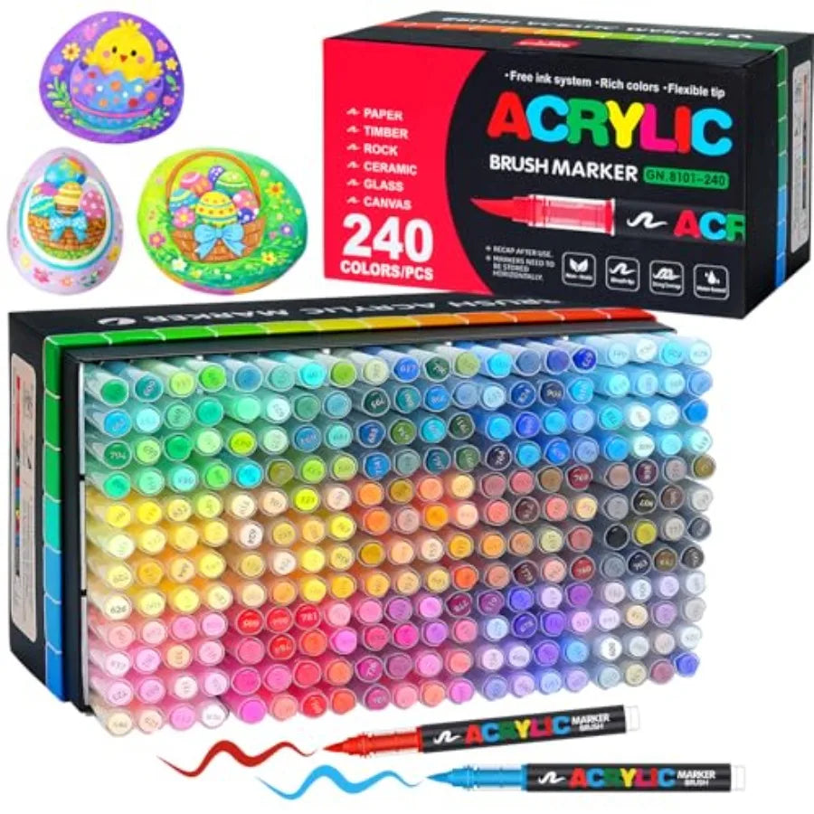 Soft Brush Tip Acrylic Markers Set, Paint Pens for Rock, Wood, Fabric, Canvas, Glass, DIY Crafts, Waterproof Paint Markers, Vib