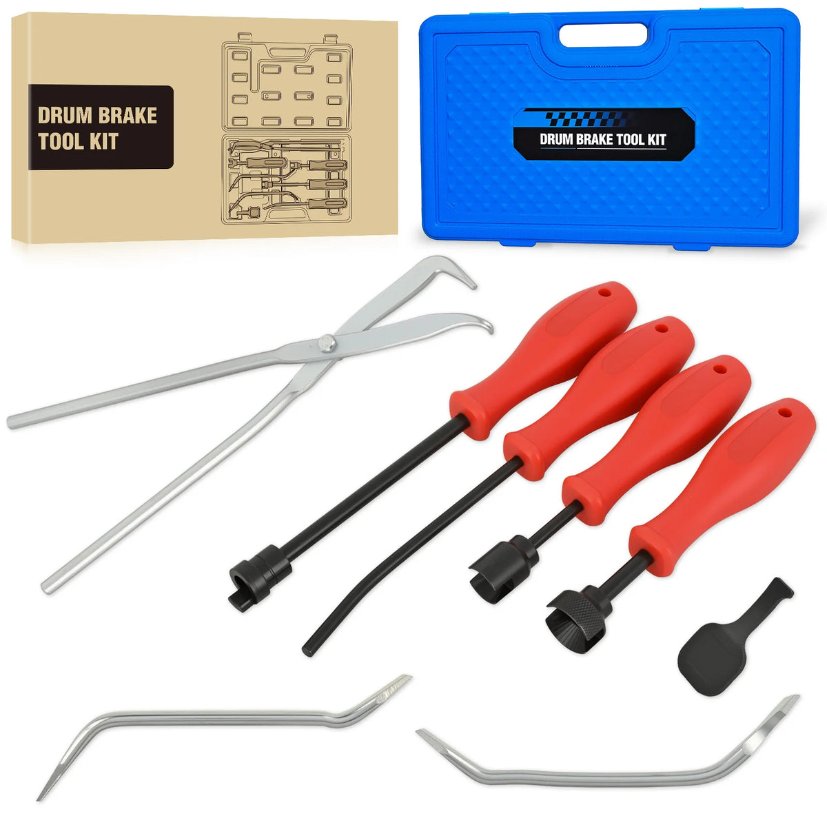 Nilight 8PCS Drum Brake Tool Kit Brake Tool Set with Drum Brake Spring Tool Installer, Remover, Compressor, Retainer, Pliers and Adjustment Spoons Set Brake Tools for Automotive Installer Remover Black
