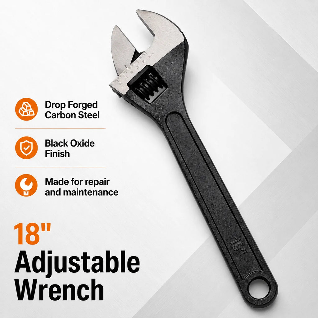 18 Inch Adjustable Wrench Wide Jaw Spanner 2 Inch Jaw Opening Long Handle Tool for Plumbing Auto Repair Nuts Bolts Fasteners