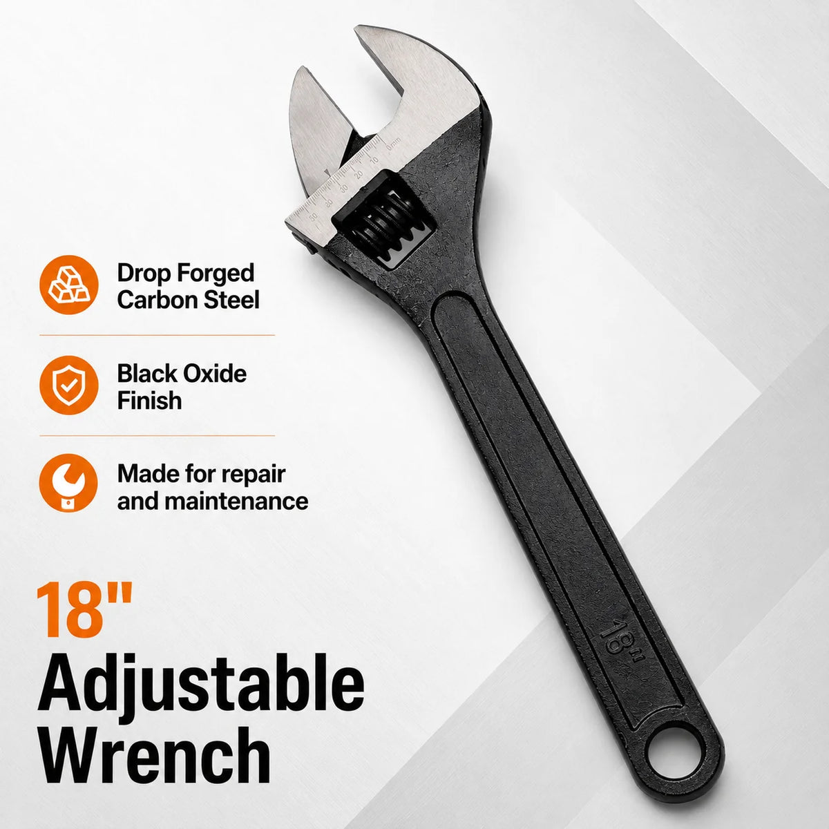 18 Inch Adjustable Wrench Wide Jaw Spanner 2 Inch Jaw Opening Long Handle Tool for Plumbing Auto Repair Nuts Bolts Fasteners