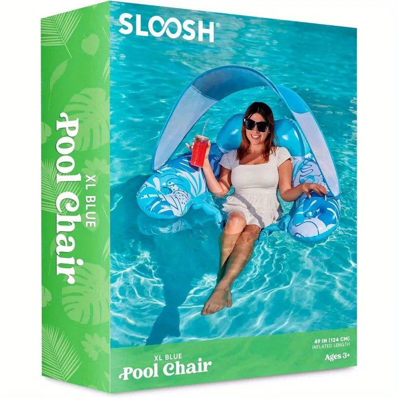 JOYFY XL Inflatable Pool Floats with Canopy, Lounge Chairs with Cup Holders for Adults, Inflatable Floaties Party Beach Summer