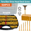 Keyqick 520PCS Rust Proof, Epoxy Coating, #8, #9, #10 Yellow Torx Wood Screws, Yellow Plum Blossom Wood Screws, Rustproof Heavy-Duty Screws with T25 Bit & Toolbox for Outdoor Deck Furniture, Torx/star Drive Head