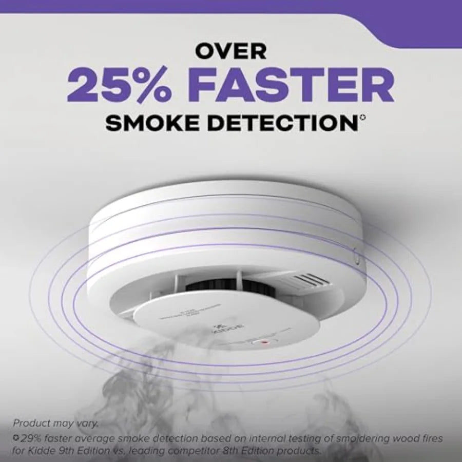 Kidde Smoke and Carbon Monoxide Detector for home safety, plastic housing, white, AA battery-powered with wire-free interconnect, voice alerts