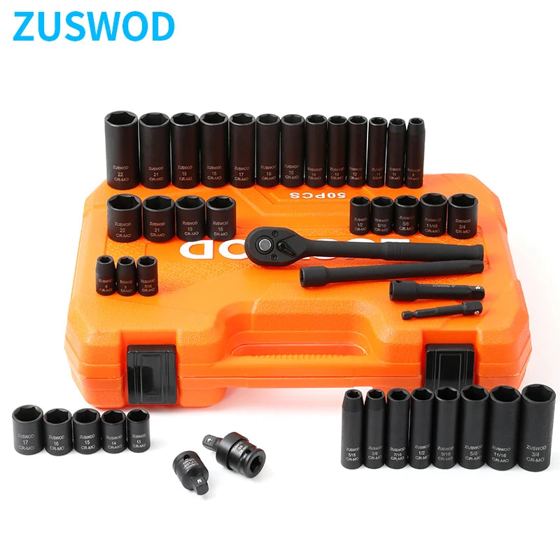 Zuswod Ratchet wrench impact socket tool set, 3/8-inch drive impact  Socket tool set, CR-V material, high-end professional car repair tool set, one-stop solution for home car, motorcycle, bicycle and other repair projects, pr