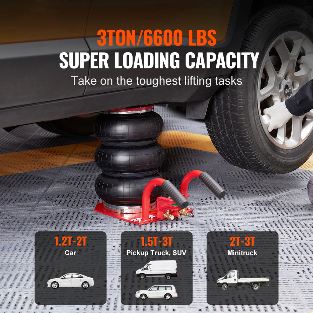 SucceBuy Triple Bag Air Jack 3 Ton/6600Lbs Capacity Portable Pneumatic Car Jacks Heavy Duty & Quick Lifting for Garage Car Repair