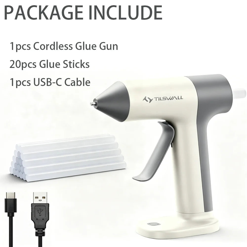 Electric Hot Melt Glue Gun 30s Fast Heating Cordless Glue Gun With 20pcs Glue Sticks 2000mAh Type-C Rechargeable Hot Melt Glue Gun 1.7mm Precision Nozzle For DIY Craft Home Repair Quick Repairs