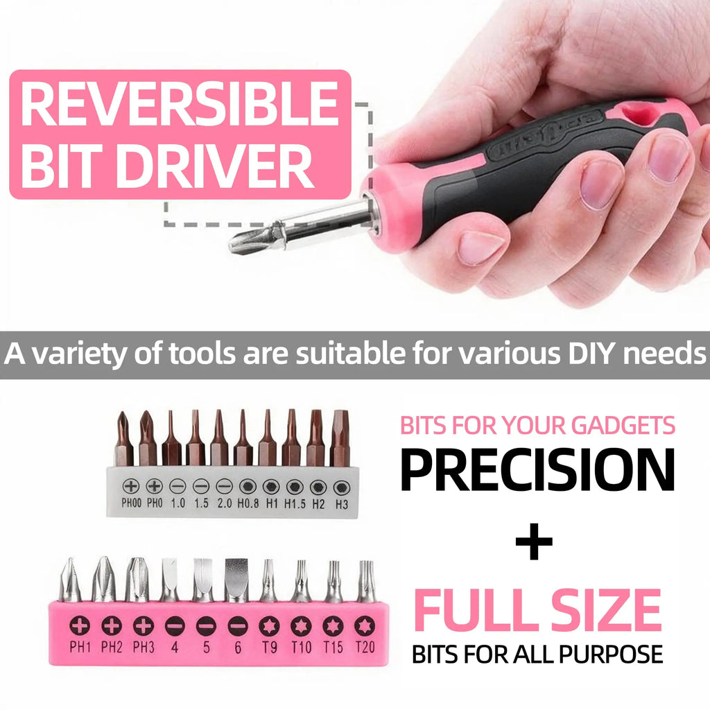 Hi-Spec Household Home Repair Tool Kit 130 Piece General Tools Set With Tool Bag Complete Metric Home Maintenance Kit Pink