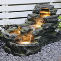 37" L Garden Outdoor Water Fountain, Standing 5-Tiers Waterfall, Natural Rock-Looking Waterfall, Outdoor Fountains with LED Lights for Patio,
