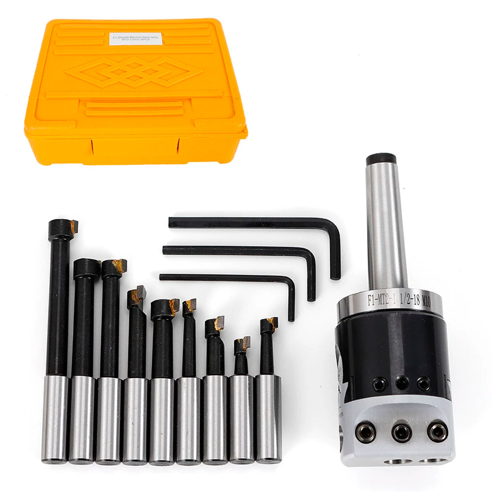 Boring Hole Boring Bar Set MT2-M10 F1-12 50mm Boring Head + 9 Pcs 12mm Boring Bars Set Boring Tool