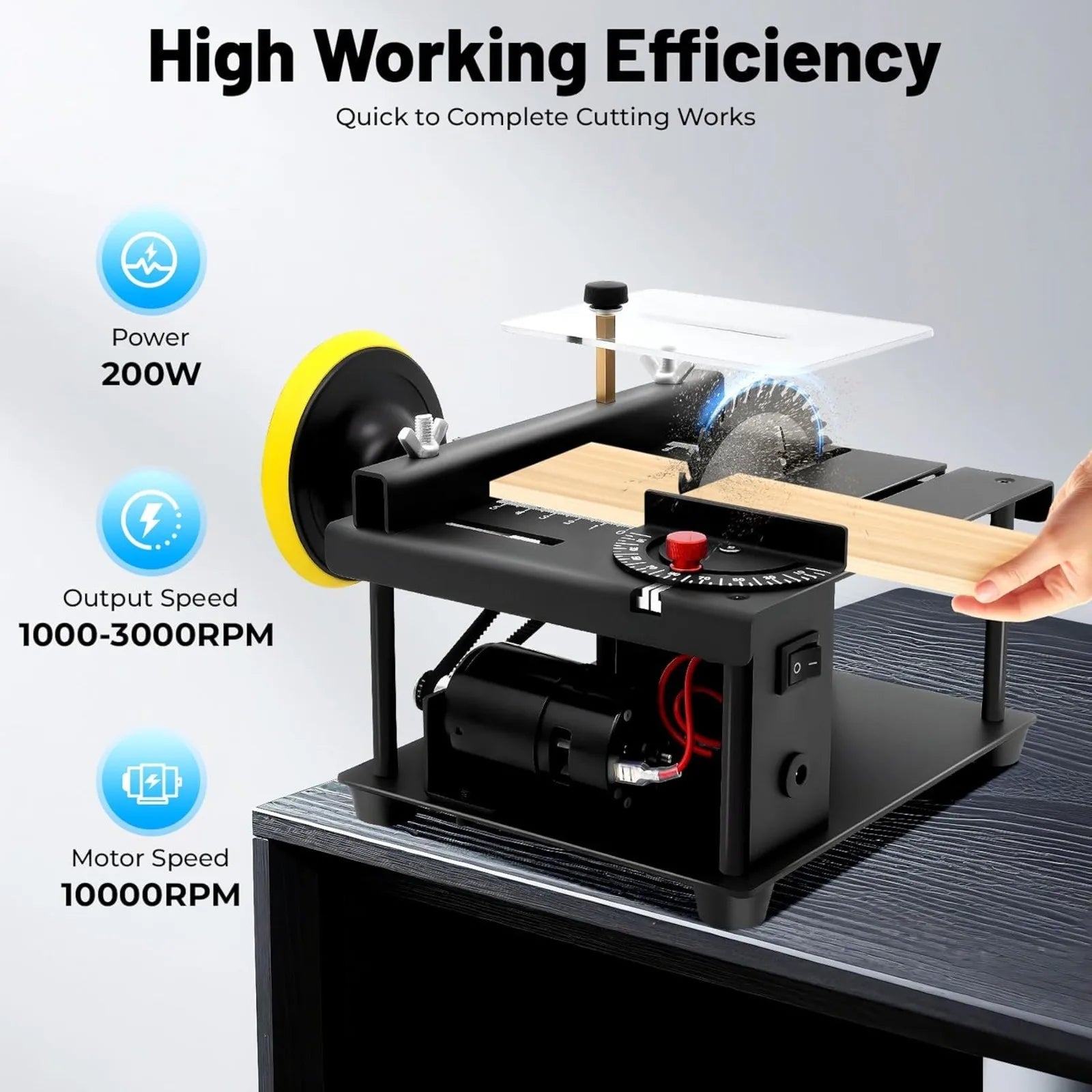 Mini Sliding Table Saw, Electric Precision Saw Cutter with 35MM Cutting Depth and Angle Adjustment 0‑90 Degree, 1000-3000RPM