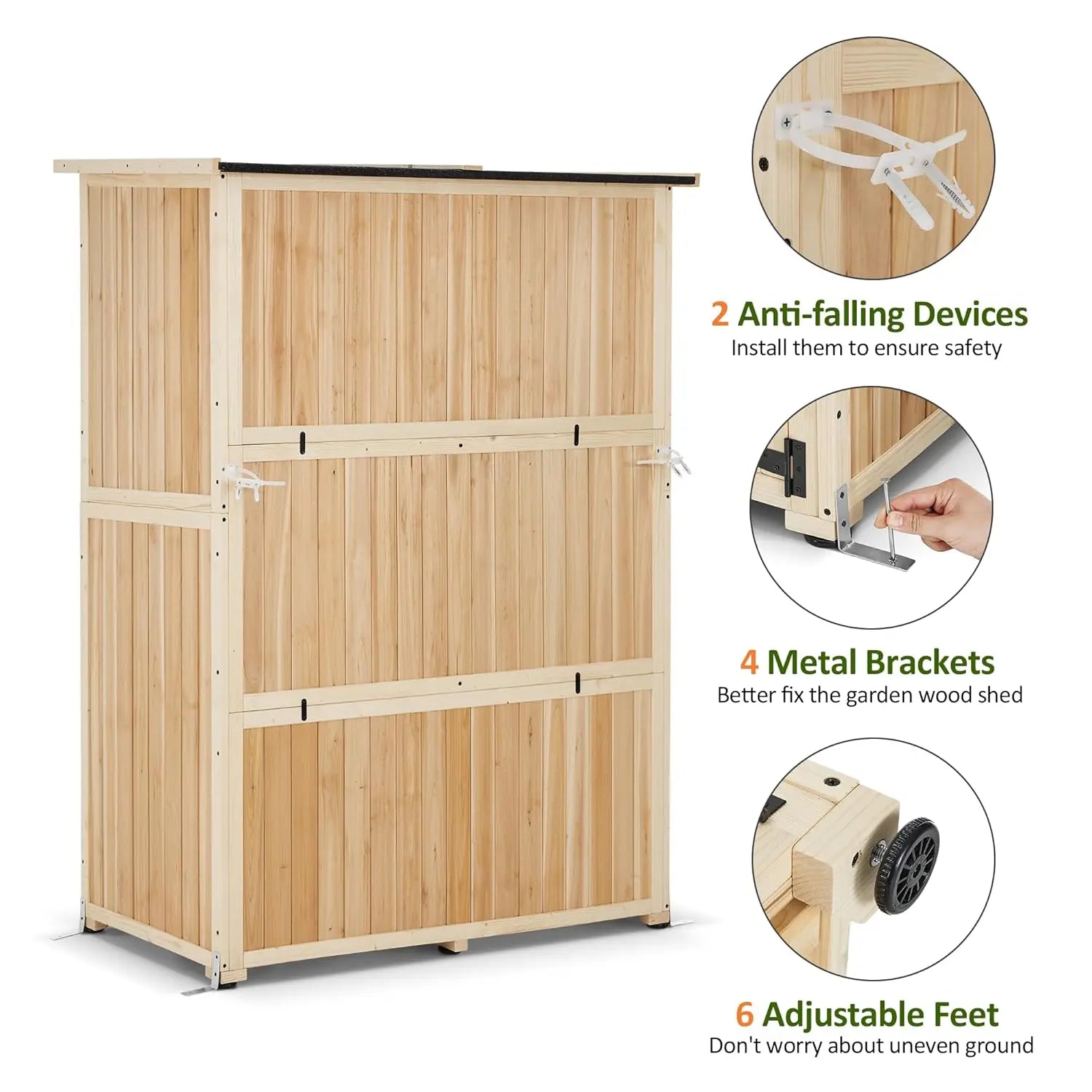 Large Wooden Outdoor Storage Cabinet 2 Shelves Lockable Garden Tool Shed Patio Yard Lawn 1911 Beige,Customized