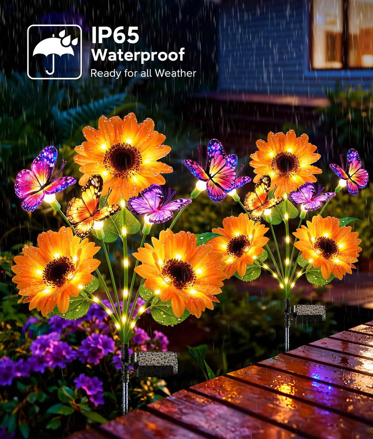 Solar Garden Lights Outdoor Decor, Upgraded 2 Pack Solar Sunflower Lights with 8 Butterflies, Solar Flowers Outdoor Waterproof for Yard Lawn Garden Decor