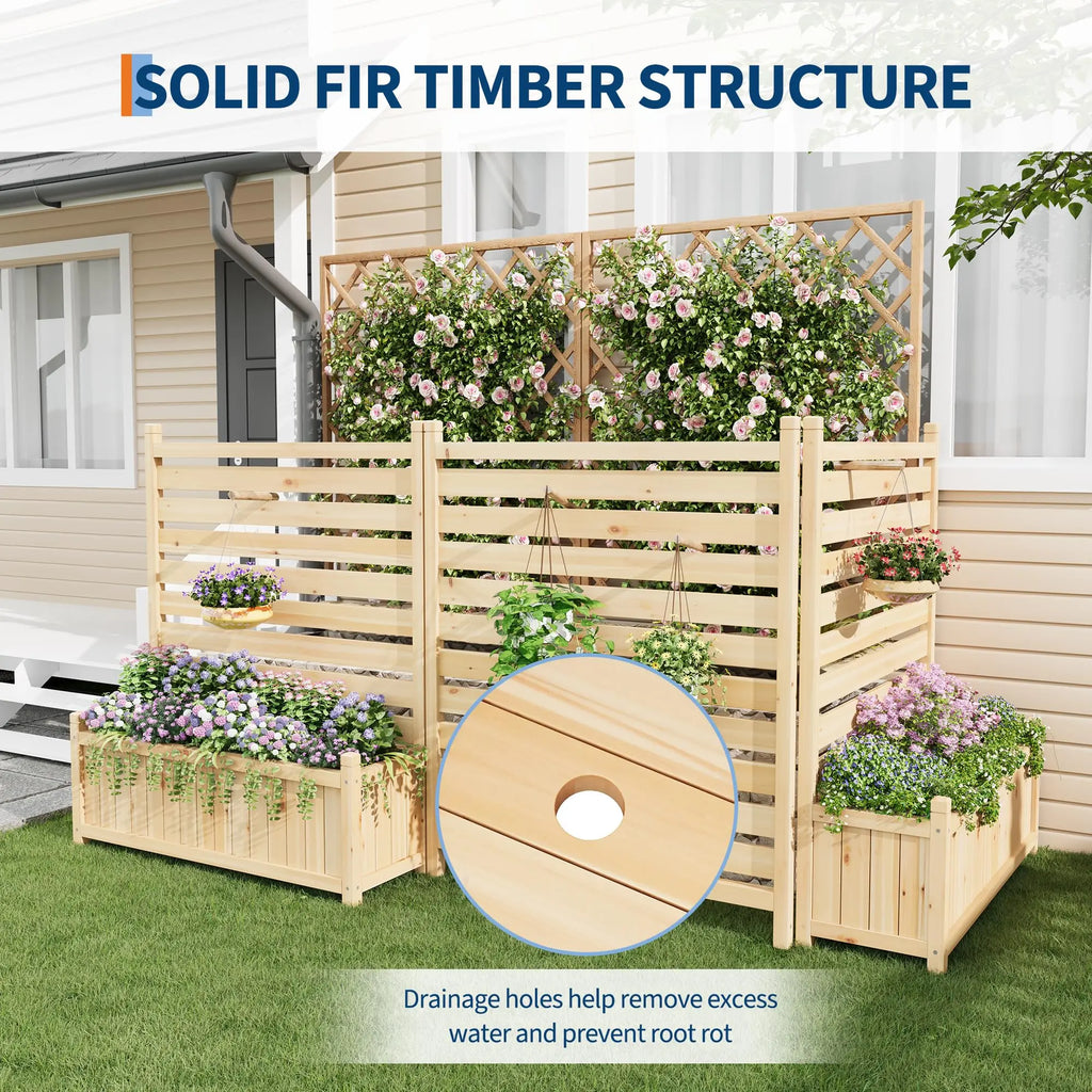 Planter with Trellis, Wooden Raised Bed, Outdoor Planter Box Privacy Fence Panels for Patio Balcony Trash Can to Grow Vegetables