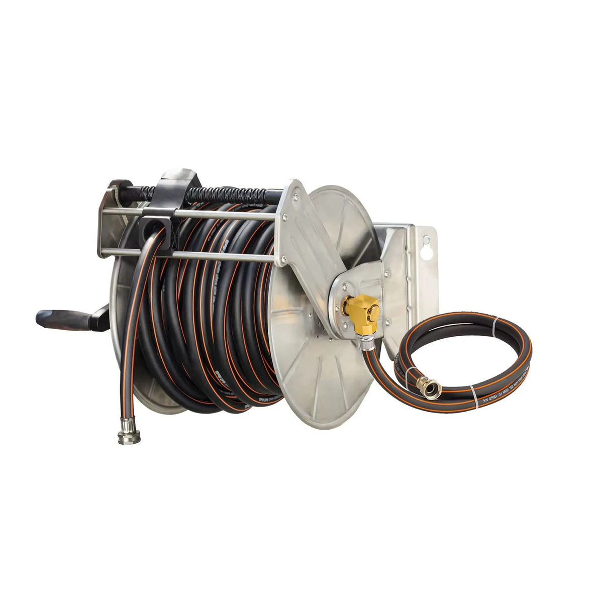 Giraffe Tools Stainless Steel Garden Hose Reel Heavy Duty, Wall/Floor Mounted Stainless Water Hose Reel Retractable with Crank, 150-Feet 5/8" Hose Capacity. With 100FT hose or No Hose.