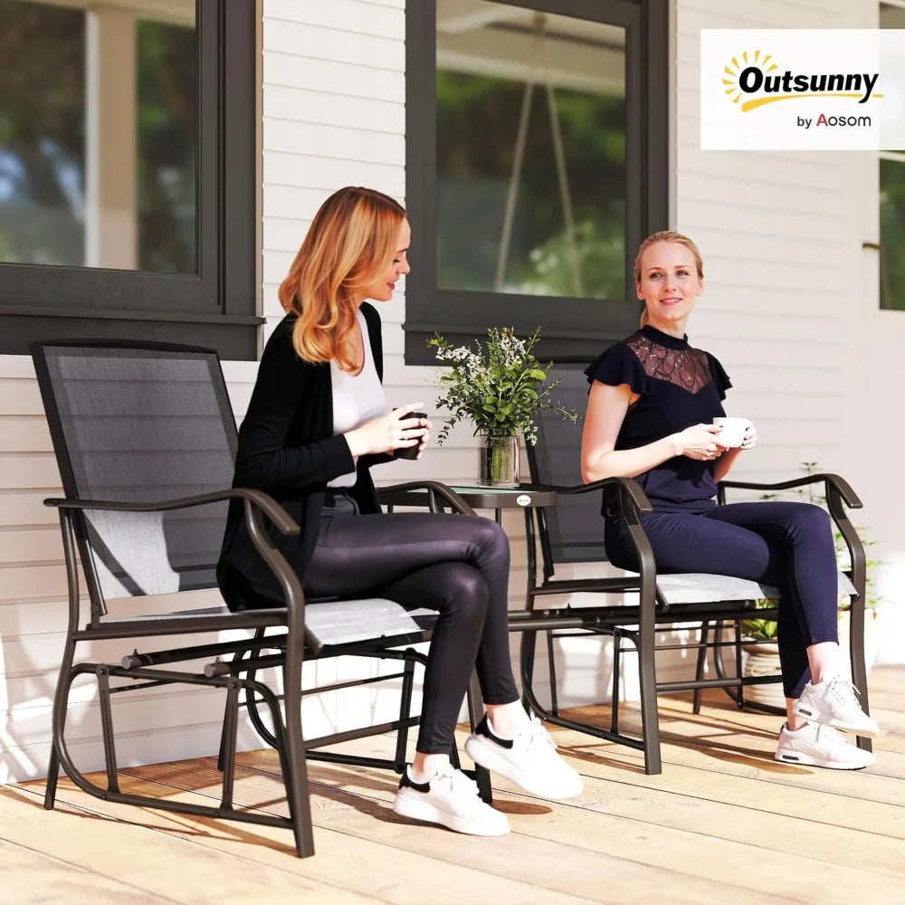XiaoLang  Outdoor Glider Chairs with Coffee Table, Patio 2-Seat Gliders with Breathable Sling Fabric,