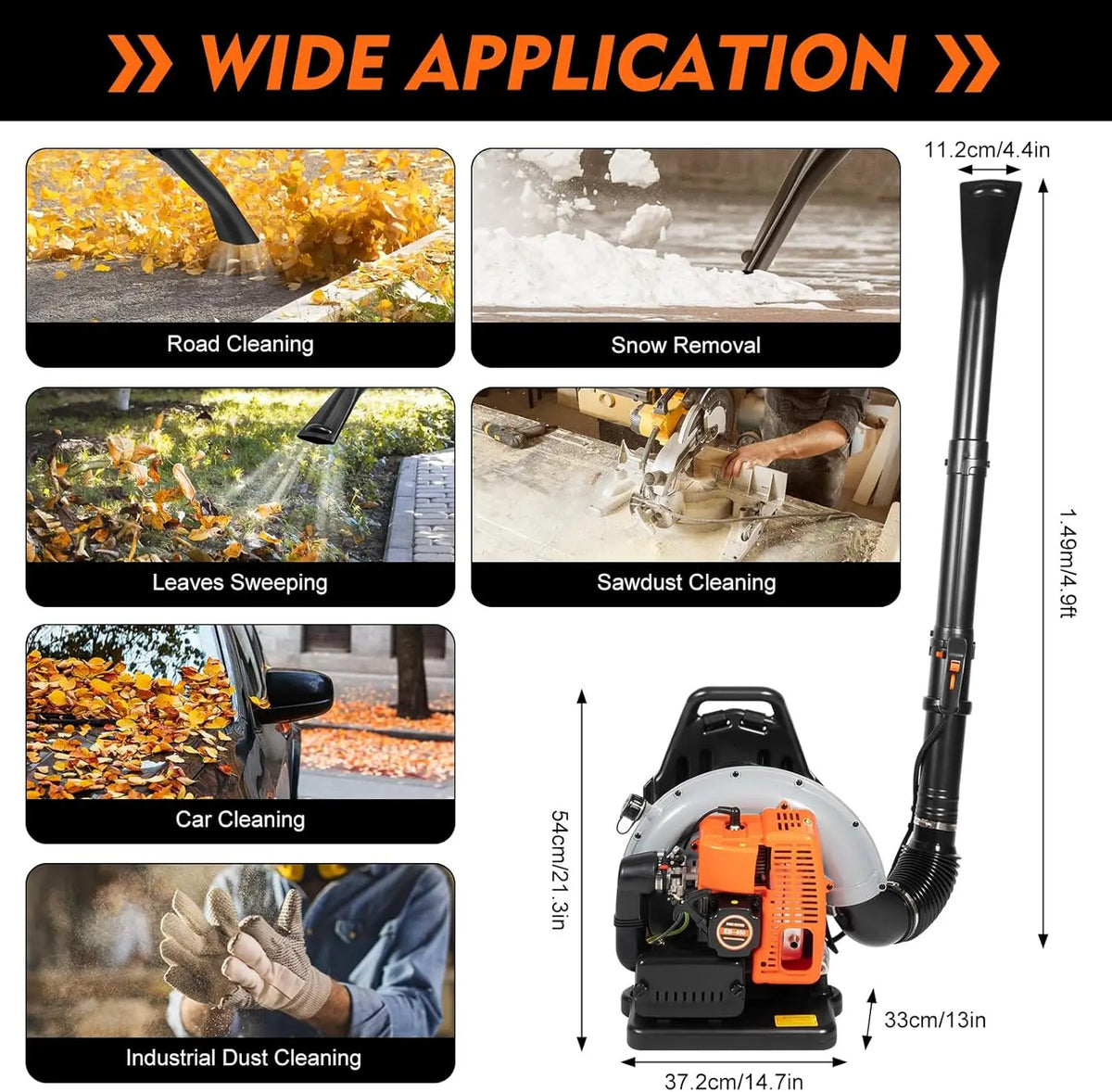 Hasanen Backpack Gas Powered Leaf Blower, Commercial 2.7kW 850CFM 63CC 4.3HP 2-Stroke Powerful Lightweight Gasoline Grass Lawn Blower w/Harness Air-Cooled & 1.8L Fuel Tank for Yard Lawn Care, Snow Removal