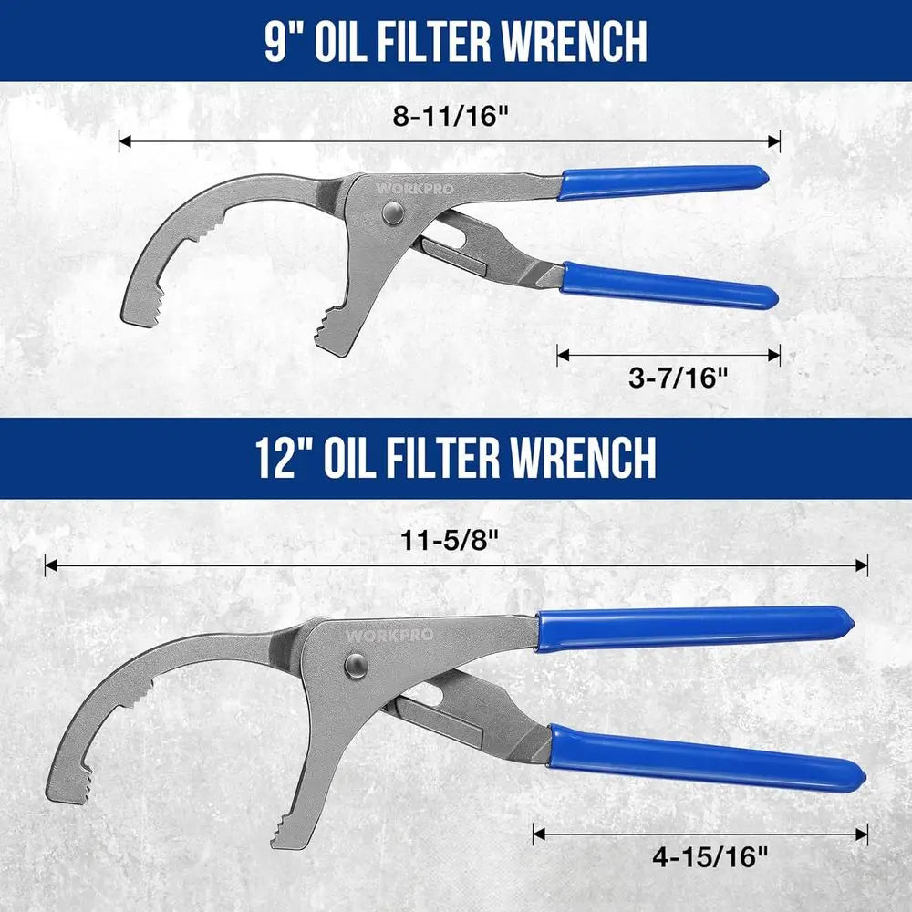WorkPro 9 & 12 Adjustable Oil Filter Wrench Set, Perfect for Vehicle Engine Filters and Cars, Trucks, 2-Piece Tool Kit