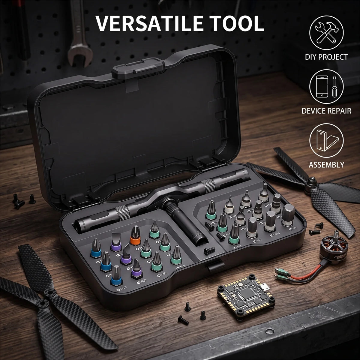 ZENG 24 In 1 Multi-purpose Ratchet Wrench Screwdriver Set Magnetic S2 CRV Bits Modular Interchangeable Handle Portable Storage Box DIY Household Precision Repair Hand Tools Kit