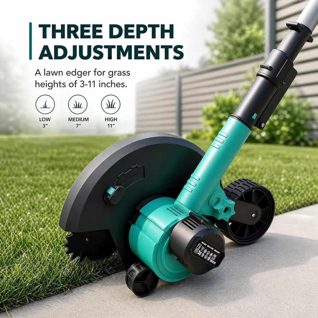 Tacleekii Cordless Lawn Edger with 9 Inch Steel Blade 20V Brushless Motor Electric Yard Edger 3 Cutting Depths, Adjustable Handle, Dual Guide Wheels for Garden, Sidewalks, Driveways Landscaping
