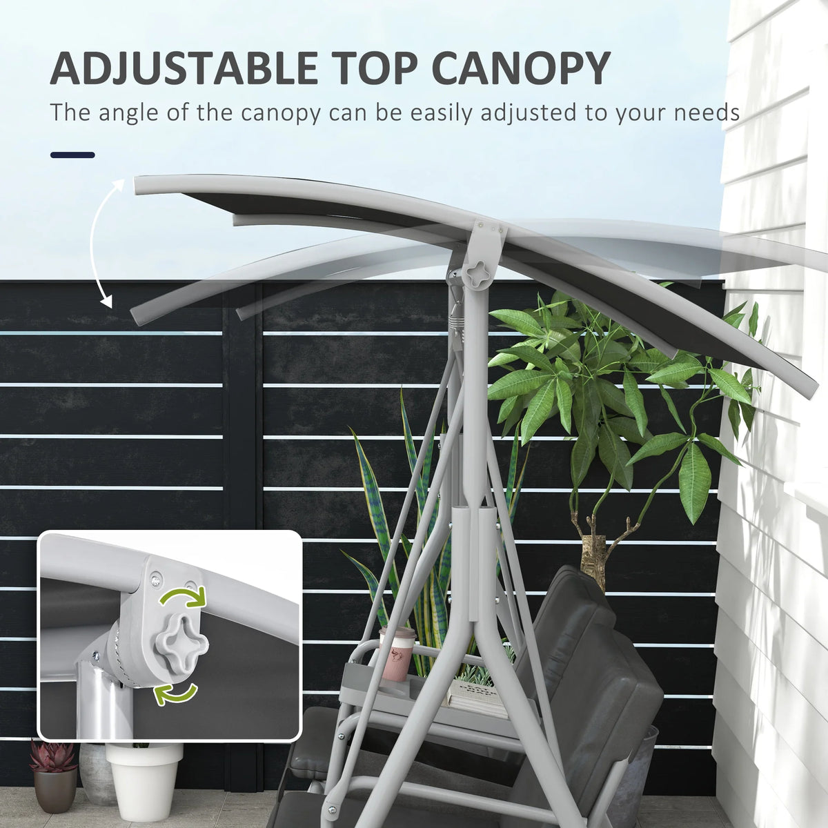 Outsunny Outdoor Swing Chair Canopy Patio Garden Hanging 2 Person Yard Furniture Gray